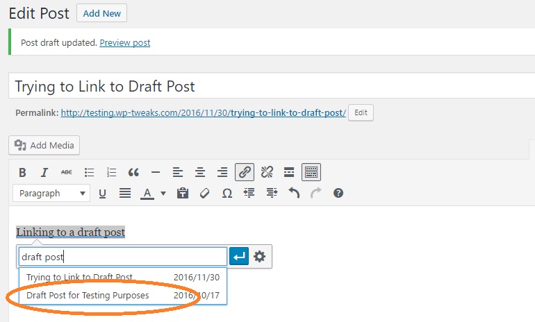 Draft Post Now Showing