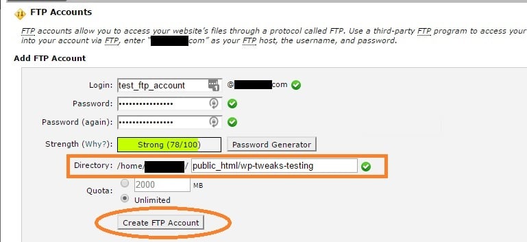 Create a Test FTP Account