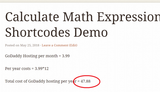 WordPress Yearly Cost Shortcode Calculation