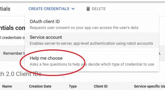 Google API Key "Help me choose"