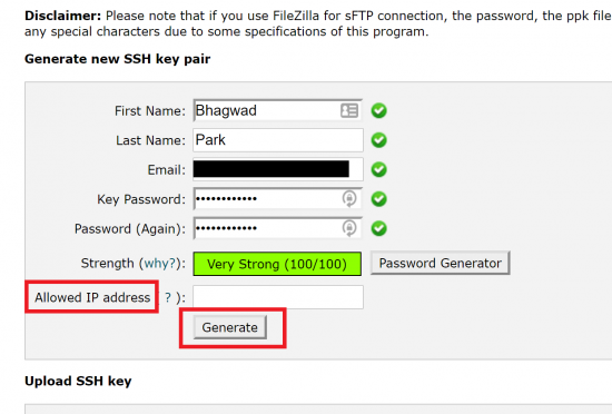Generate a new SSH Key Pair in cPanel