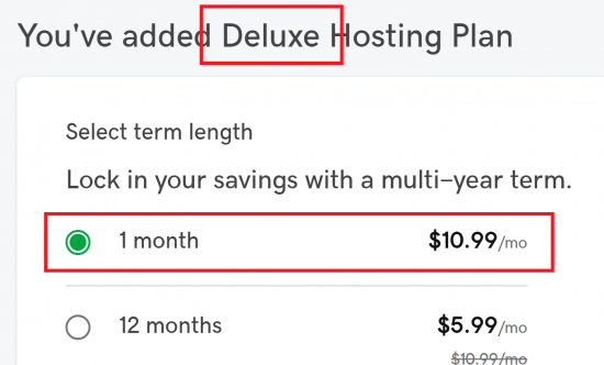 GoDaddy Month to Month Hosting only with Deluxe and Above