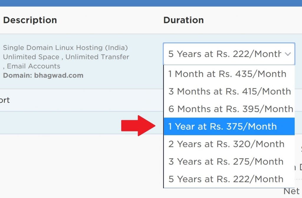 Choose your Hostgator India web hosting subscription duration