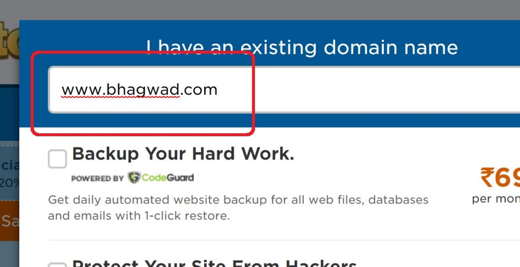 Enter the domain name you want or already have