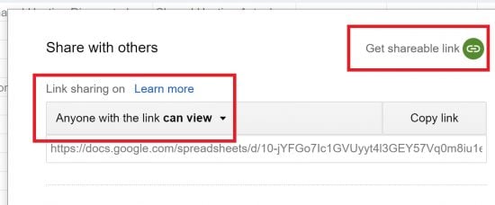 Enable Link Sharing for the Google Spreadsheet