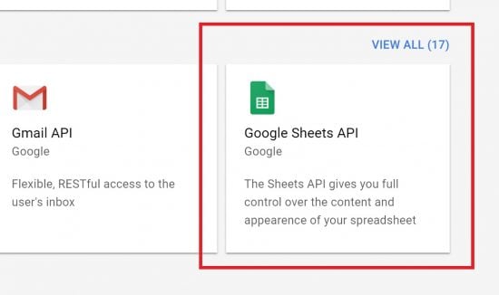 Select the Google Sheets API