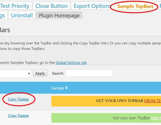Copy Topbar Sample to Get Started