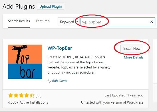 Install the Top Bar Plugin for WordPress