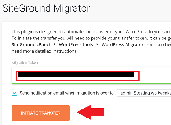 Paste Migration Code and Initiate Transfer