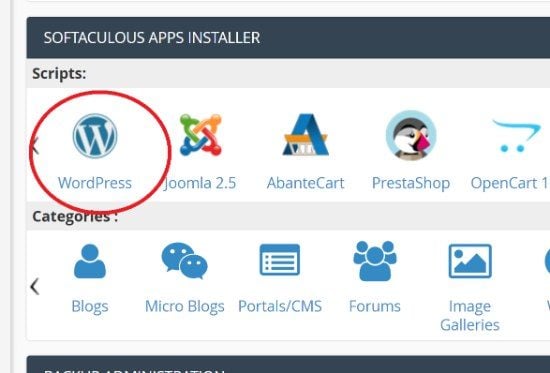 WordPress Icon in cPanel Softaculous