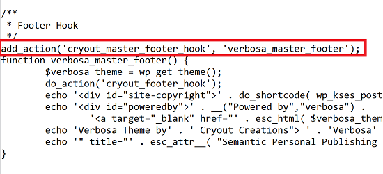 Add Action for Cryout Master Footer Hook