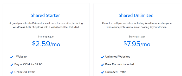 Two DreamHost Shared Hosting Plans