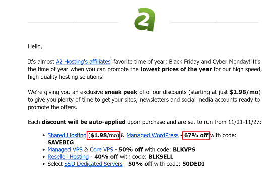 A2 Hosting Black Friday Sale