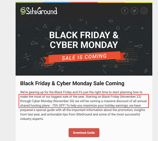 SiteGround Coupon Code on Black Friday Sale