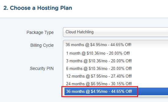 Highest Hostgator Cloud Hosting Discount is for 3 Years