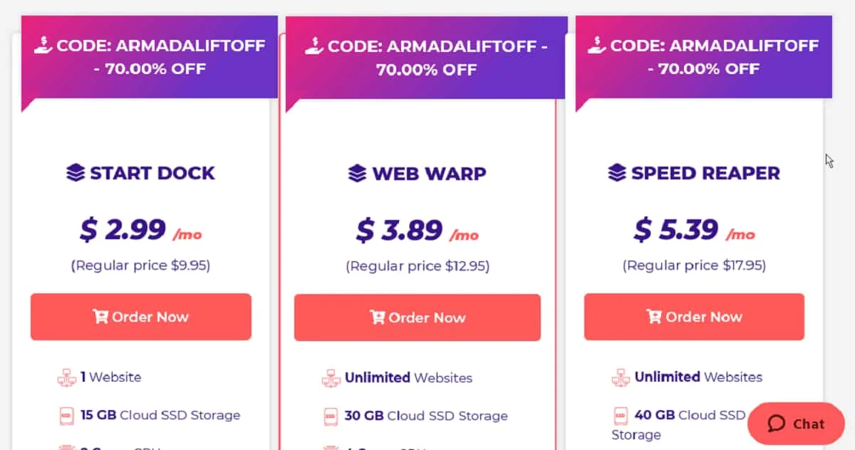Three HostArmada Plans for Shared Hosting