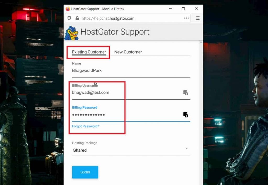 Existing Customer Log in for Hostgator Live Chat