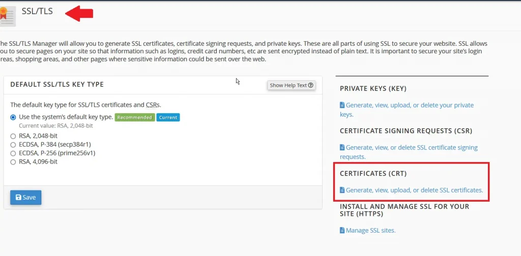 Certificates Section in SSL/TLS Manager in cPanel