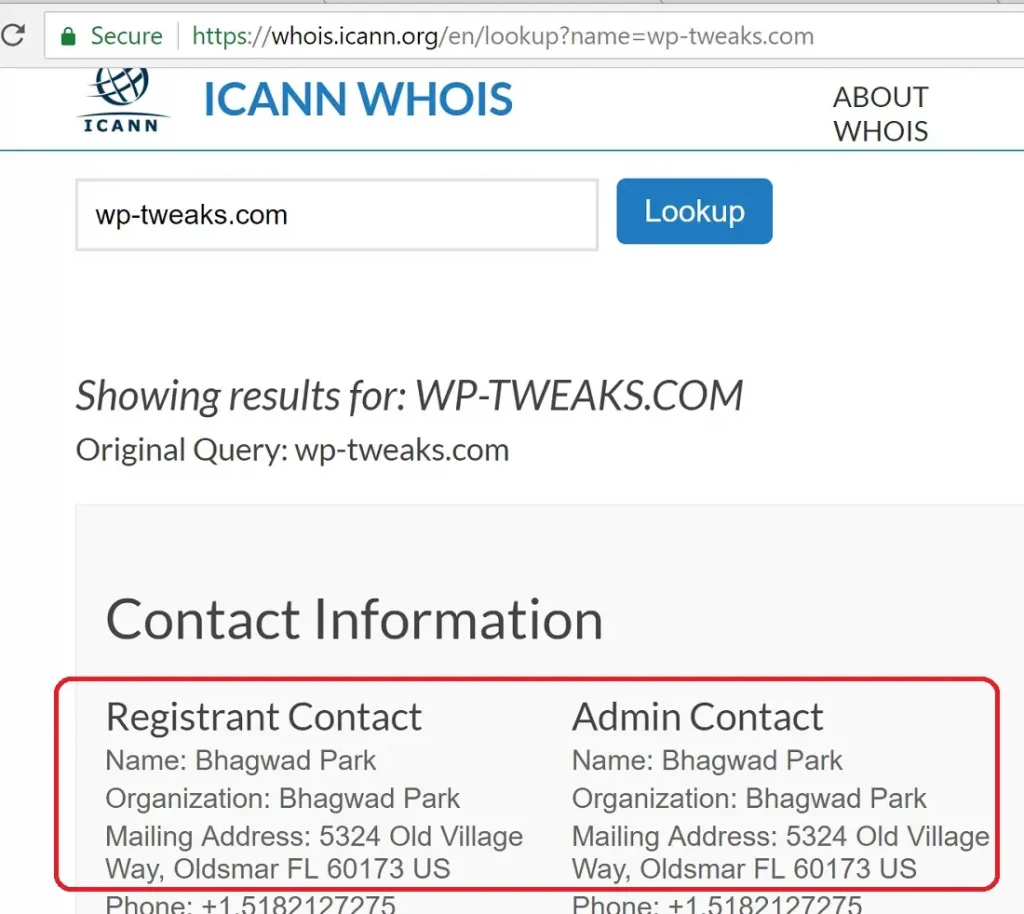 WHOIS Publisher Contact Information