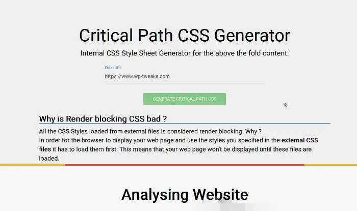 Enter the URL to Generate the Critical CSS