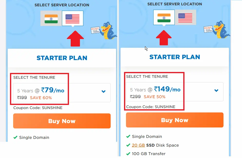 HostGator India Servers in India are Almost Double the Cost of US Servers
