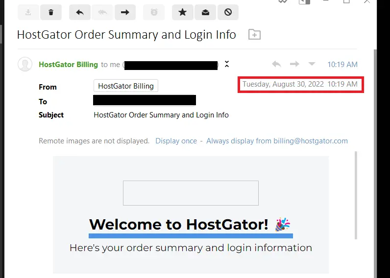 HostGator Order Confirmation
