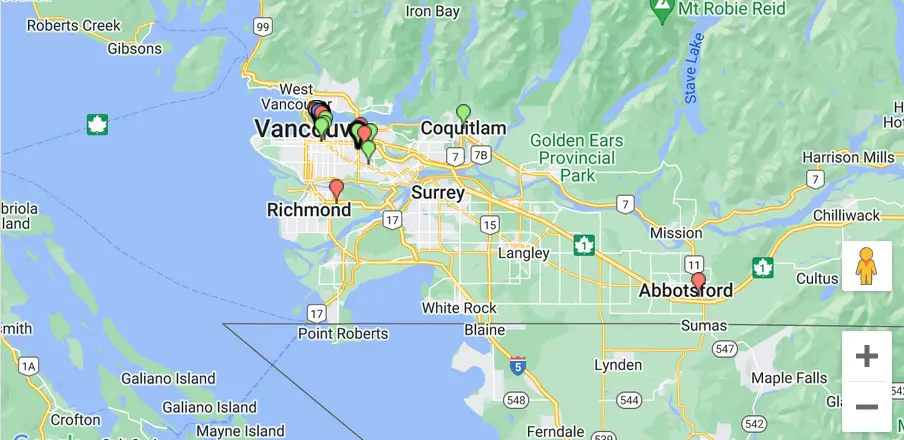 Map of Data Centers in Vancouver