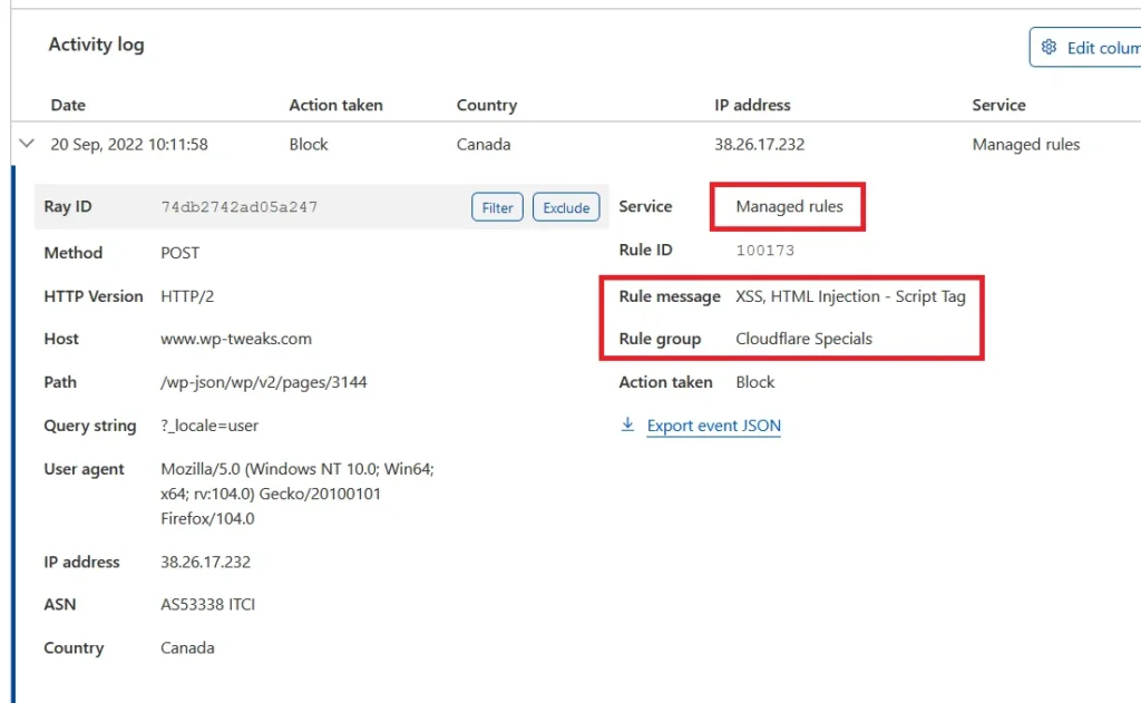 Cloudflare Blocking Rule Group