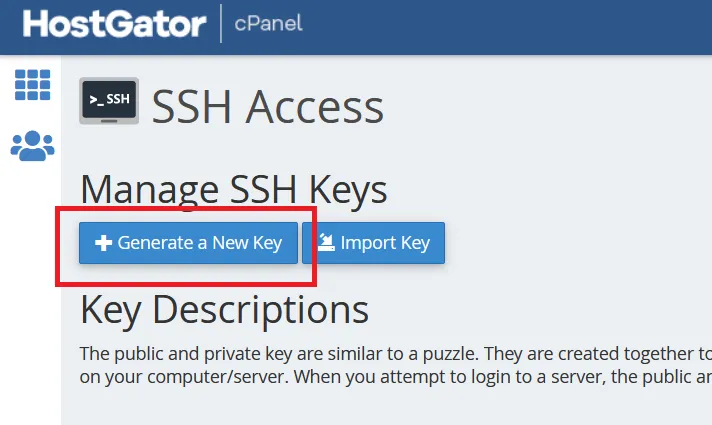 HostGator Generate New SSH Key