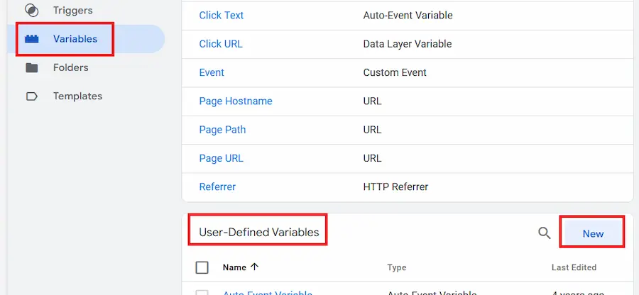 Select Variables in GTM