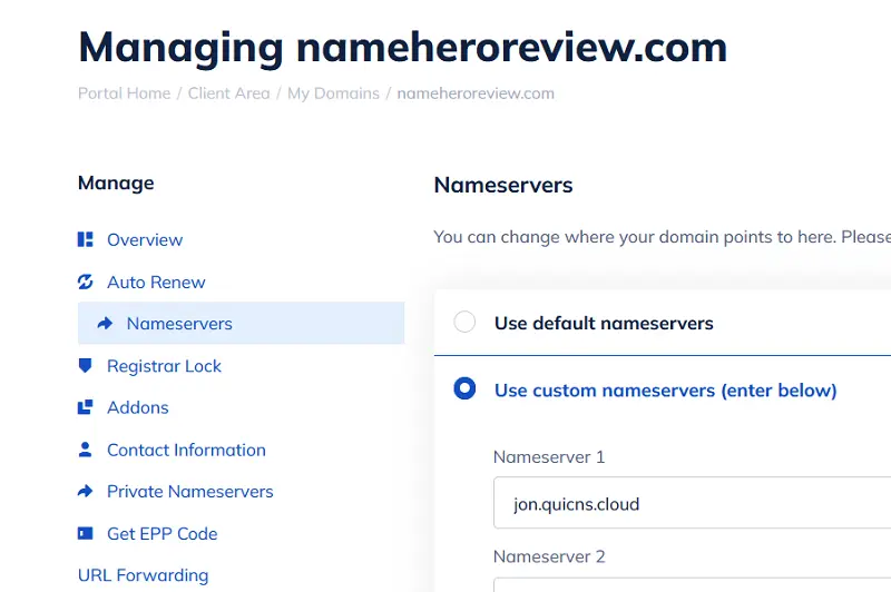 Changing Nameservers with NameHero Domain Registrar
