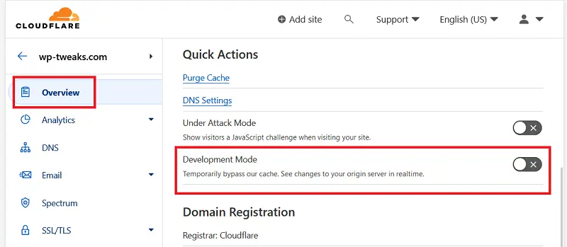 Cloudflare Development Mode to Debug the WordPress Error