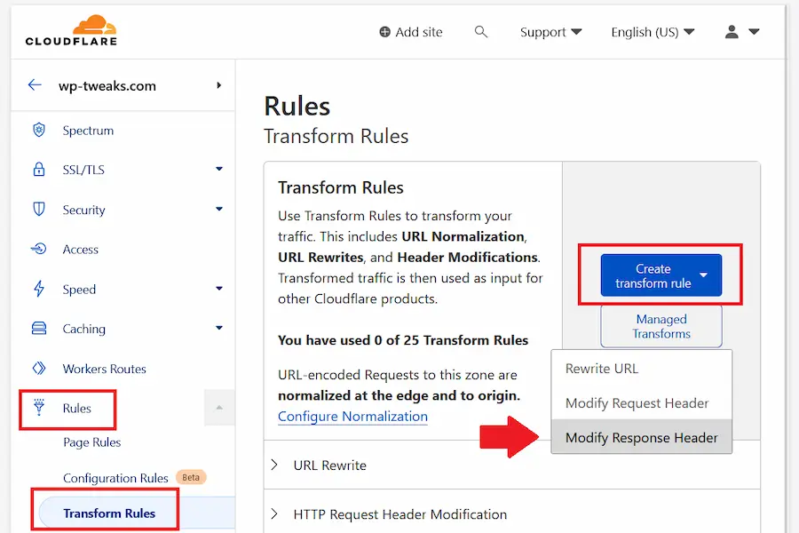 Create a Cloudflare Response Header Transform Rule