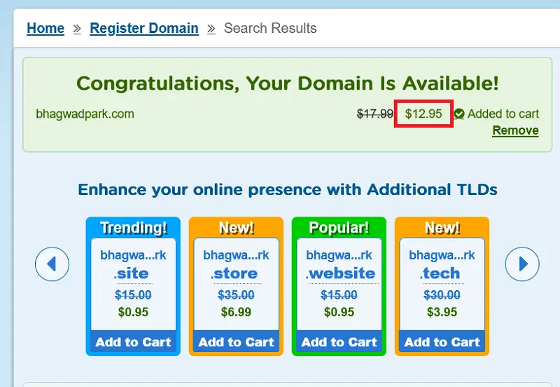 HostGator Domain Name Registrar Pricing