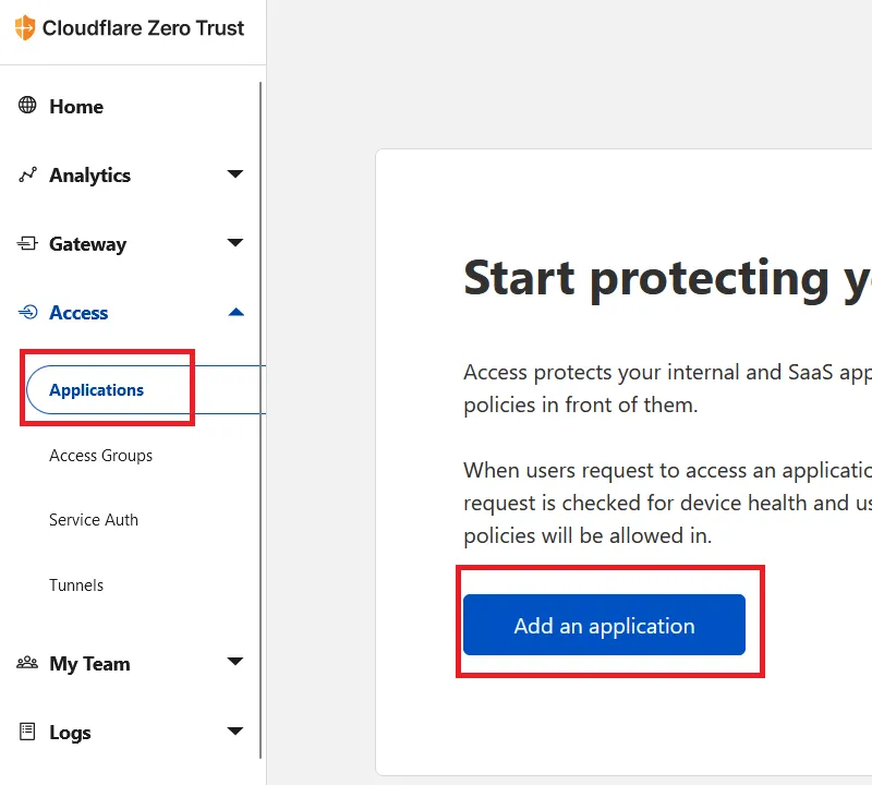 Add Application in Cloudflare Zero Trust