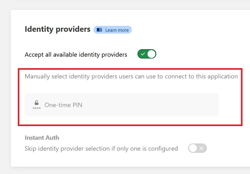 Identity Providers One-time PIN