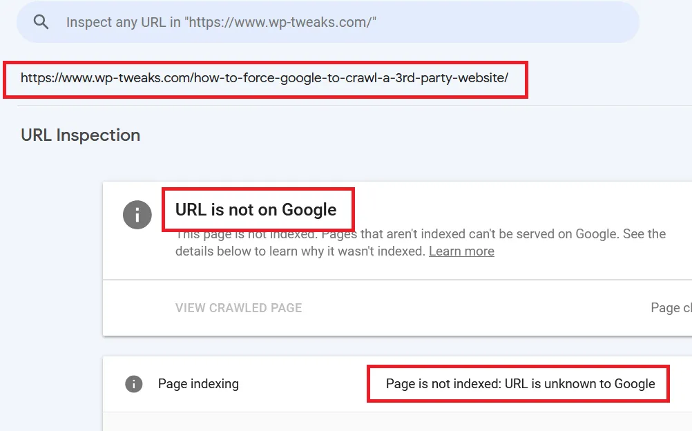 Page is Not Indexed URL is Unknown to Google
