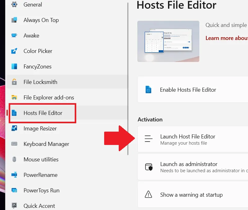 Hosts File Editor in Windows PowerToys
