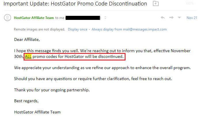 HostGator Coupon Discontinued